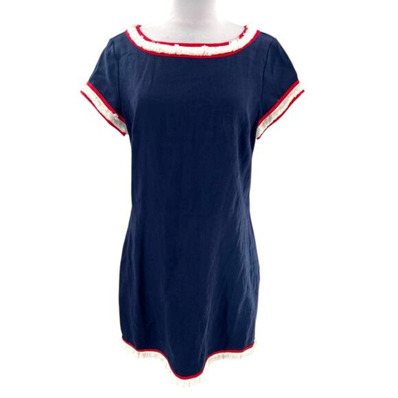 Sail to Sable Tuckernuck linen dress fringe trim sz 10 - Picture 1 of 6